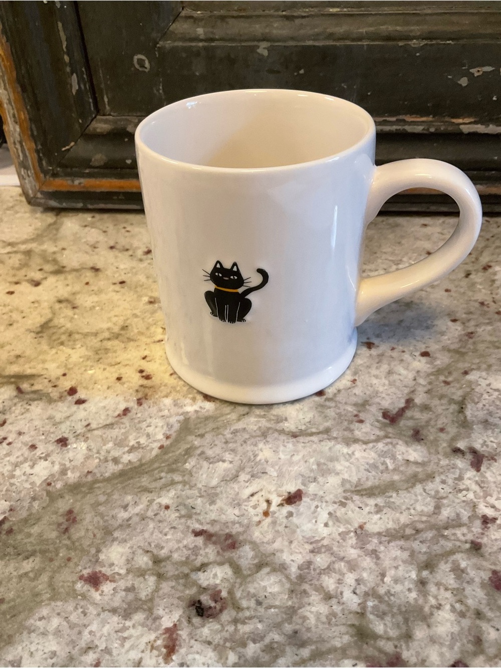 Indigo White Mug with Black Cat Illustration